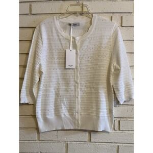 Grace Karin White Cardigan Button Front Lightweight Knit Short Sl Sweater Sz Lg